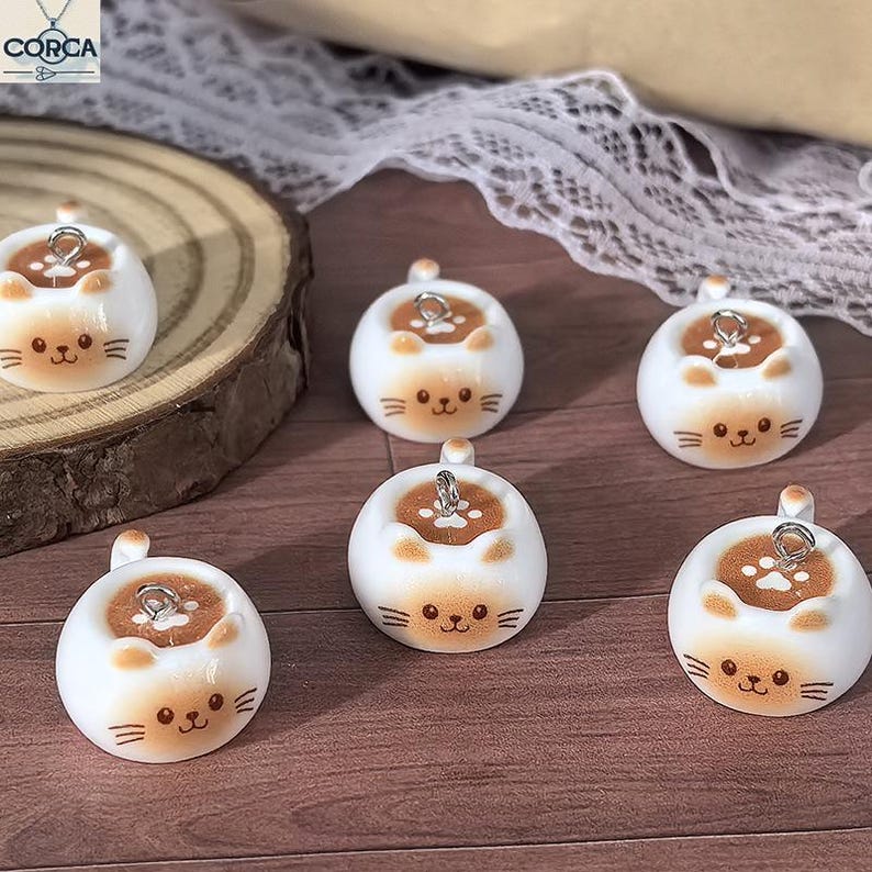 5/10Pcs Lifelike Resin Cat Coffee Cup Pendant, Cute Kawaii Drink Charm for DIY Earring Necklace Keychain Bag Making Craft Supplies bild 5