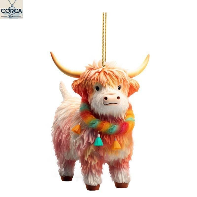 Orecchini Pendenti A Forma Di Mucca Highland In Acrilico – Simpatici Gioielli A Tema Fattoria Con Fiore E Campana