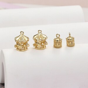 2 colgantes de carrusel de oro de 14 k, abalorios de caja de música, accesorios de joyería para hacer tú mismo, accesorios para pulseras, collares y pendientes, artesanía hecha a mano imagen 2