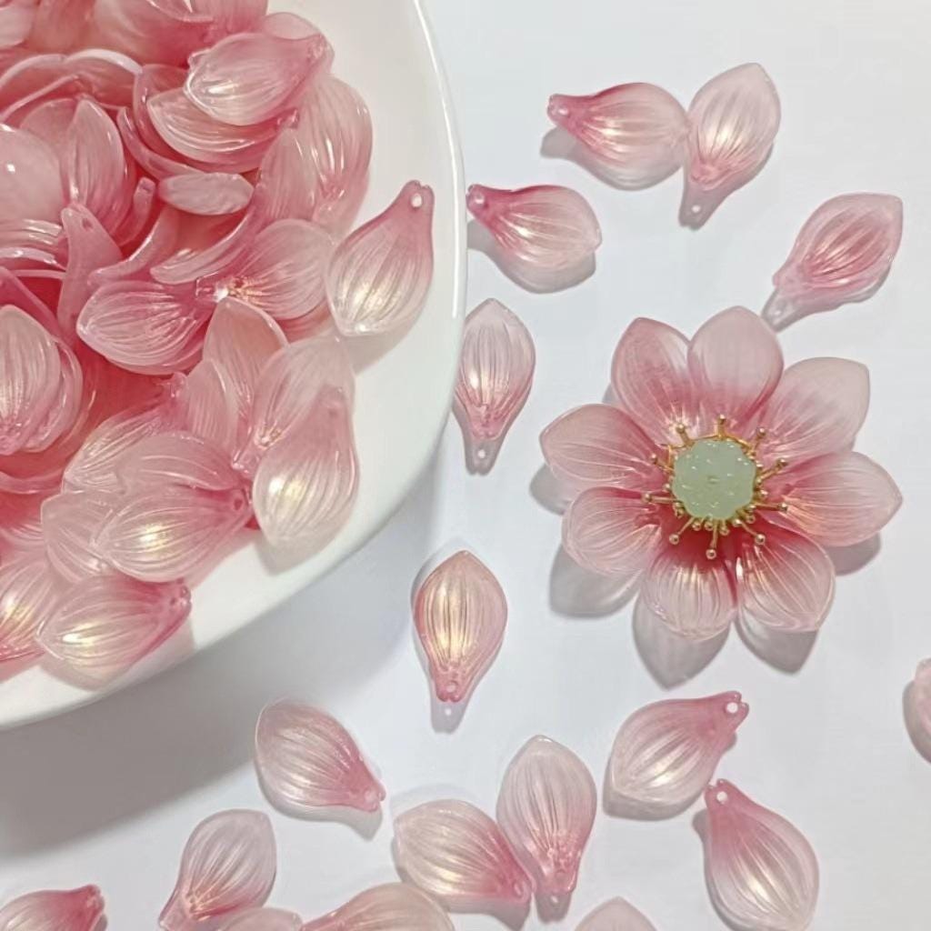 20Pcs 3D Lotus Glass Beads, Handmade Glitter Lily Flower Pendant for DIY Earring Hairpin Charm - Wholesale Craft Supplies