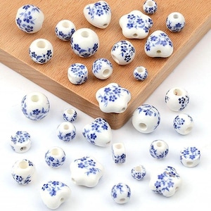 10Pcs Blue Ceramic Style Charms, Gifts For Heart Oval Round Pendants, DIY Jewelry Crafting Earrings Necklaces Keychains Phones.