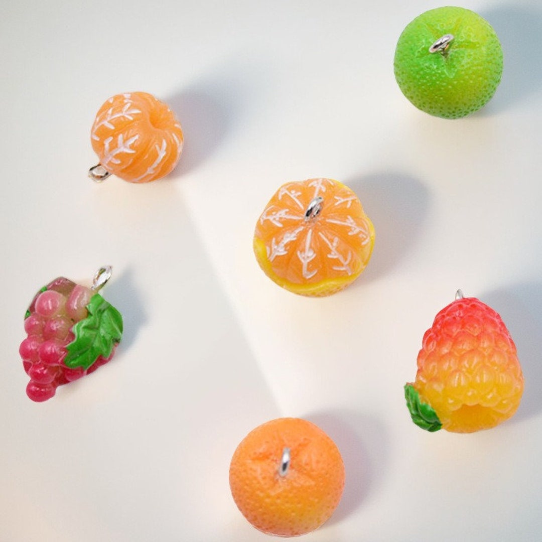 5pcs Miniature Fruit Charms, Resin Orange Grape Pendant, DIY Jewelry ...
