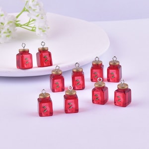 5/10Pcs Strawberry Jam Charm, Resin Jam Jar Pendant, DIY Jewelry Accessories, Bracelet Necklace Earring Findings Craft Supplies