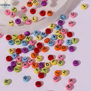100Pcs Mix Contas de Letras Acrílicas Coloridas, Kit de Contas de Letras Iniciais com Nome ABC Brilhante, Contas de Alfabeto Quadrado Redondo Branco, Contas de Letras A-Z