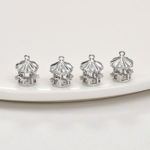2 colgantes de carrusel de oro de 14 k, abalorios de caja de música, accesorios de joyería para hacer tú mismo, accesorios para pulseras, collares y pendientes, artesanía hecha a mano Silver Carousel
