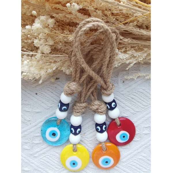 Evil Eye Pendant, Handwoven with Hemp Cord, Evil Eye Charm Bracelet Necklace， DIY Jewelry Making Supplies, Car Hanging Ornament, Wall Decor