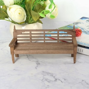 Dollhouse Wood Bench, Vintage Garden Park Long Chairs, 1:12 Scale, Miniature Furniture, Dollhouse Bench Slatted, Dolls Accessories