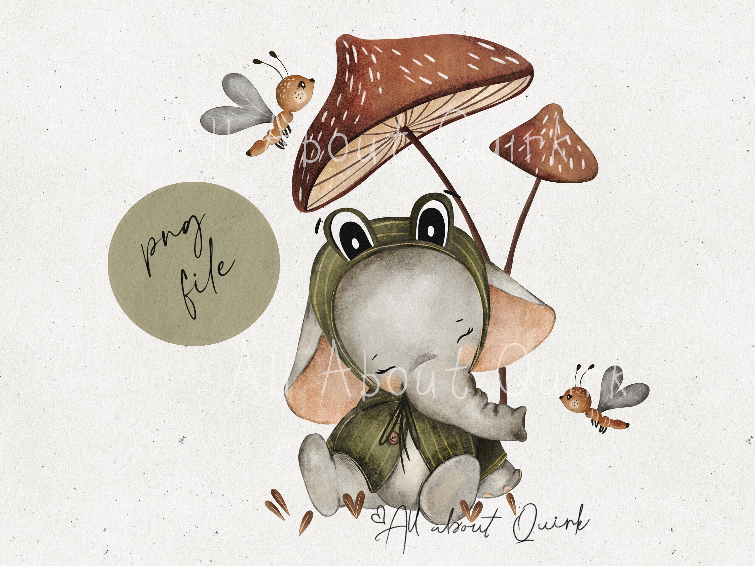 Cute Baby Elephant PNG Clipart, Elephant With Frog Raincoat Clipart