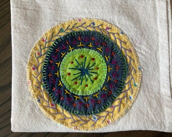 Hand embroidered flour sack dish towel