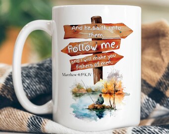 Christian Coffee Mug for Men, Fly Fishing Gift, Fishers of Men, Fishing Themed Father's Day Gift, Fly Fishing Mug, Fishing Grandpa Gift