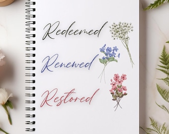 Christian Notebook For Women, Redeemed, Renewed, Prayer Request Journal, Daily Prayer Journal, Goals Notebook, Christian Spiral Notebook