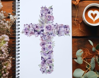 Christian Gratitude Journal Morning Bible Study Journal Daily Prayer Notebook Christian Spiral Purple Butterfly Cross Notebook Teacher Gift