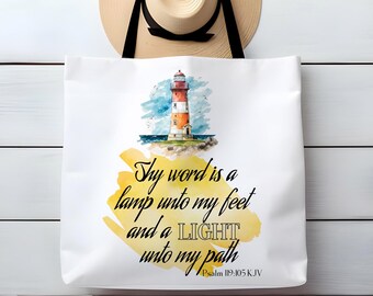 Bible Verse Tote Bag, Sunday School Teacher Gift, Thy Word is a Lamp Unto My Feet, Christian Mentor Gift, Bible Study Tote, Scripture Tote