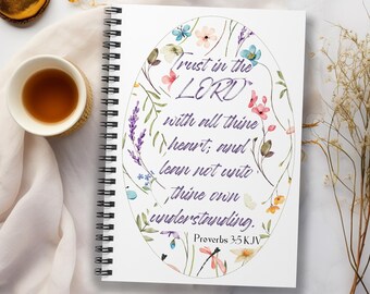 Bible Verse Notebook, Christian Spiral Notebook, Prayer Request Journal, Proverbs 3, Trust in the Lord, Prayer Journal, Goals Notebook