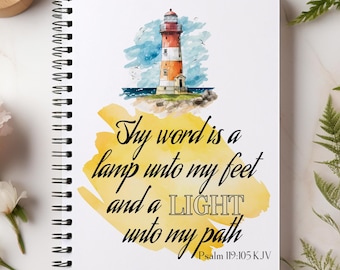 Christian Spiral Notebook, Thy Word Is A Lamp Unto My Feet, Psalm 119, Daily Prayer Journal, Lighthouse Notebook, Bible Verse Notebook