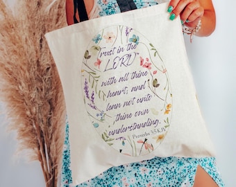 Bible Verse Tote Bag, Trust in the Lord, Proverbs 3 5, Diaper Bag Tote Bag, Christian Gym Bag, Bible Study Tote, Scripture Tote, Mom Gift