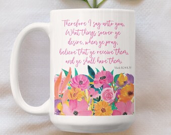 Pink Floral Mug, Pastor Wife Gift, Sunday School Teacher Gift, Positive Message Mug, Girly Coffee Mug, Christian Best Friend Gift, Mom Gift