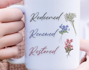 Christian Coffee Mug, Redeemed, Positive Message Mug, Pretty Coffee Mug, Pastor Wife Gift, Morning Affirmations Mug, Christian Gift Idea