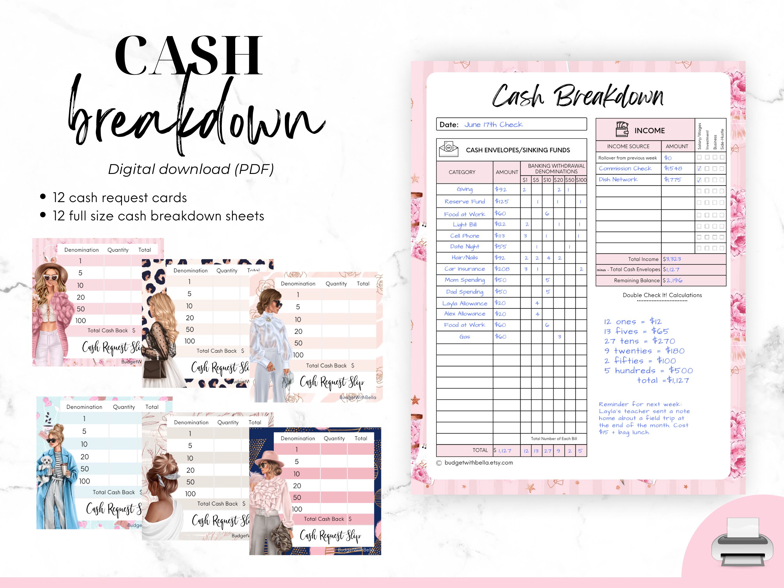Printable Cash Breakdown Printable Teller Slips Bank - Etsy