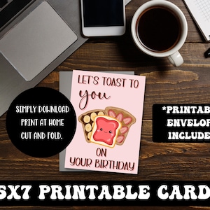 Tarjeta de cumpleaños imprimible - Brindemos por usted en su cumpleaños - Tarjeta plegable 5x7. Descarga digital. Simplemente imprima, corte y doble.