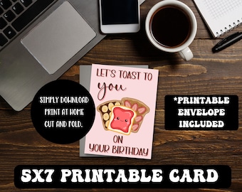 Carte d'anniversaire imprimable - Let's Toast to You on your Birthday - Carte pliable 5x7. Téléchargement numérique. Il suffit d'imprimer, de couper et de plier.
