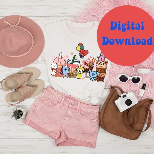 Bubble tea and K-POP Kawaii Sublimation Files + BONUS Files Fun Digital Download for All Your Crafting needs! Create Tee's, Mugs Png Jpg pdf