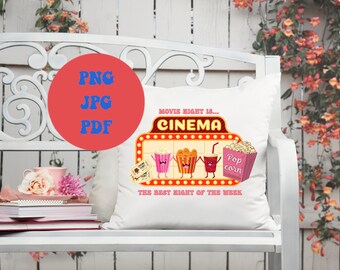 Kawaii Movie Night - Png, Jpg, Pdf - Fichiers de sublimation imprimables + Fichier BONUS - Téléchargement numérique amusant pour tous vos besoins d'artisanat !