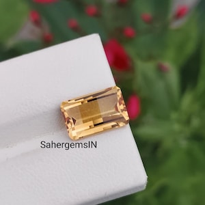 Pixelgeslepen citrien edelsteen: goudgele rechthoekige steen voor sieraden (8 x 12 mm, 3 karaat)