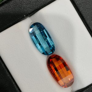 Pixel Cut Cubic Zirconia: Oval Capsule Gemstones (7x14 mm Pair)