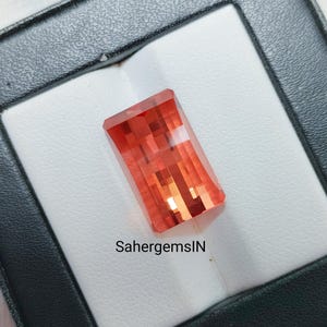 Orange reddish Sapphire Gem: 10x16mm Pixel Cut Lab Created Stone