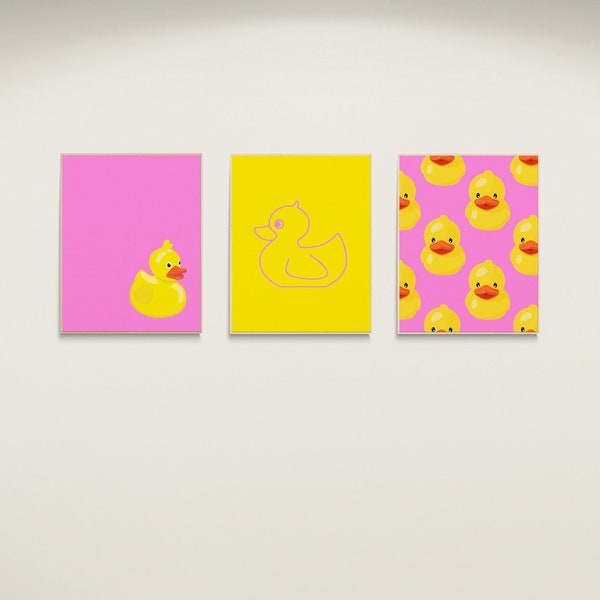 rubber ducky wall art set | decor for kids bathroom | girls bathroom art | kids bathroom prints | kids bathroom decor | pink bathroom prints