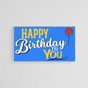 samsung frame tv art happy birthday | retro blue grocery store sign style happy birthday sign | frame tv art birthday | tv art