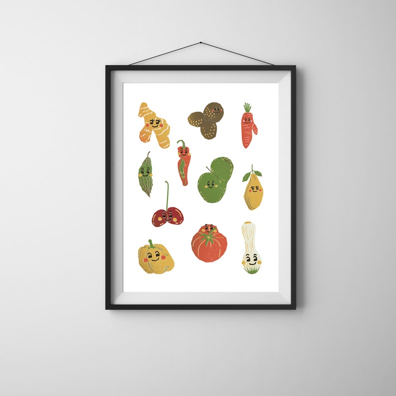 Kitchen Wall Art Quirky Art Fruit Print Veggie Print Kitchen Decor Art for Kitchen Digital