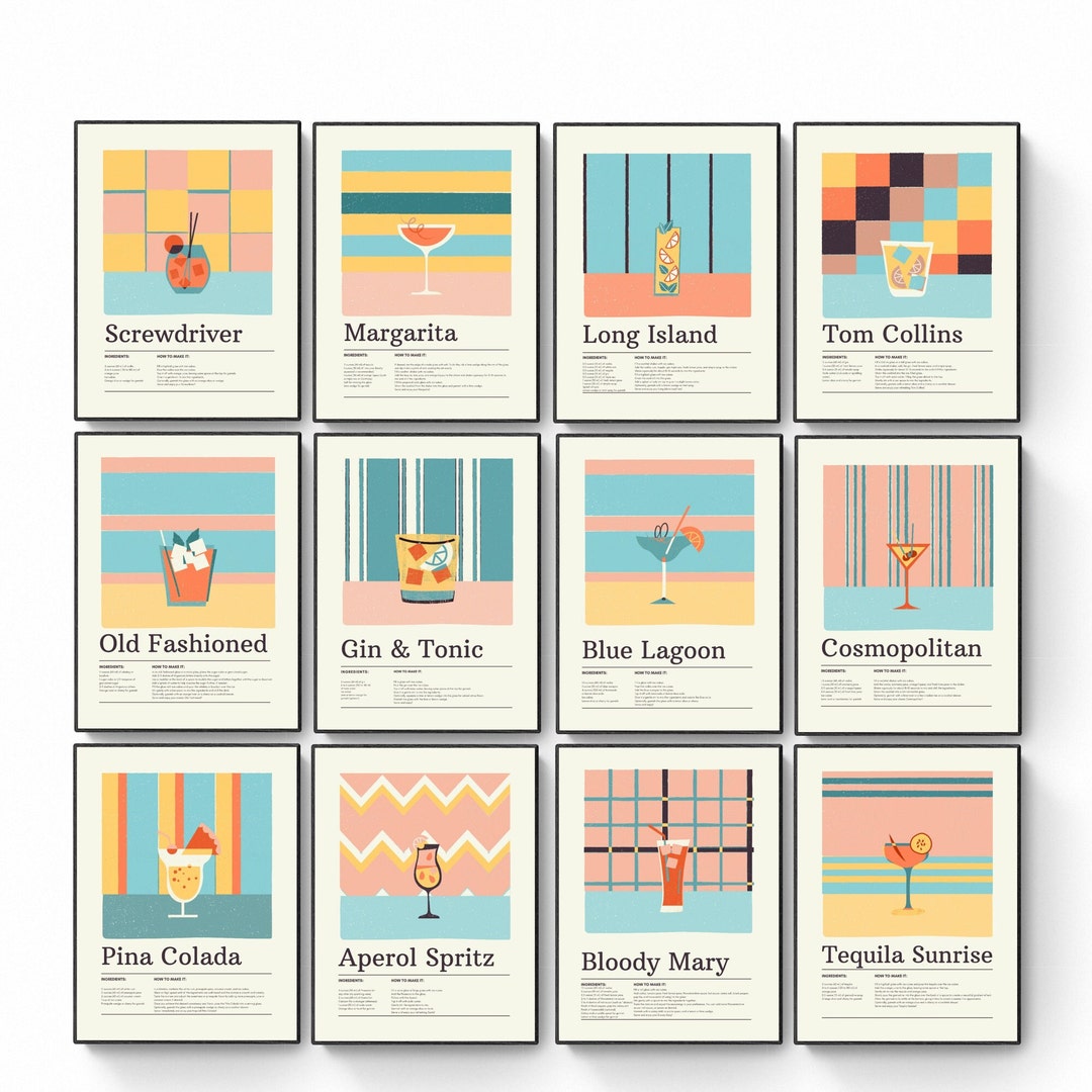 Bar Prints | Set of 12 | Bar Art Gallery Wall Set | Bar Cart Art ...