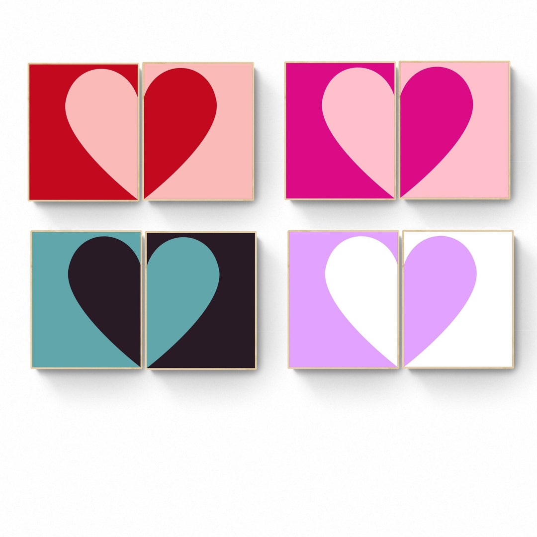Heart Prints Set of 8 Red Heart Wall Art Print Gallery Wall Valentines