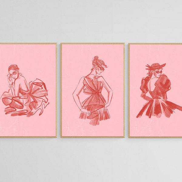 fashion prints | set of 3 prints | vintage fashion wall art | mid century wall art | fashion illustration prints | fashion wall art