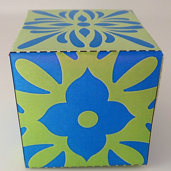 Printable,gift box template,with tile, mosaic art pattern.