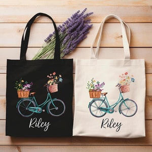 Custom Bicycle Tote Bag,Personalized Floral Bike Bag,Women Bike Rider Gift Bag,Cyclist Girl Tote,Biking Eco Friendly Bag,Bicycle Lover Gift