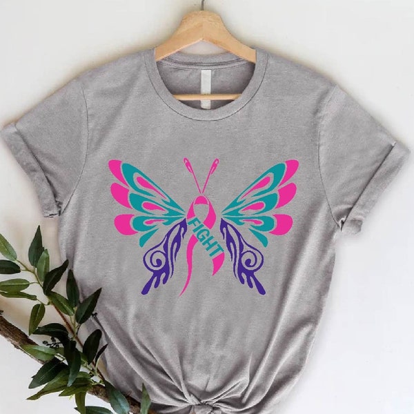 Thyroid Cancer Butterfly Shirt, Thyroid Cancer Support Shirt, Thyroid Awareness Shirt, Thyroid Cancer Shirt For Women, Thyroid Ribbon Shirt