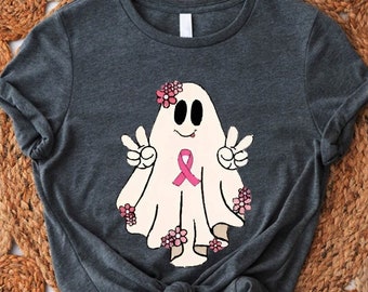 Breast Cancer Support Squad T-Shirt, Breast Cancer Pink Ribbon Ghost Shirt, Halloween Breast Cancer Gift Shirt, Breast Cancer Awareness Tee