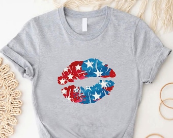 4th of July Lips Shirt, America Independence Day Tshirt, USA Flag Kiss Tee, Patriotic Red White Blue Tshirt, Patriotic Lips Gift Shirt