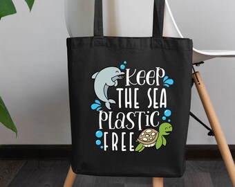 Keep The Sea Plastic Free Tote Bag, Earth Day Reusable Shopping Bag, Save The Ocean Shoulder Bag, Protect Our Oceans Grocery Bag, Ocean Bag