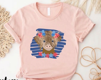 USA Patriotic Cow Tshirt, American Cow Shirt, 4th Of July Farmer Shirt, Independence Day Gift, Western Kids Freedom Day Gift,Farm Animal Tee