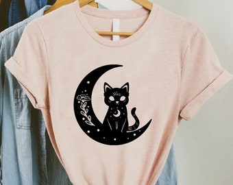 Cat In The Moon Shirt, Celestial Cat T-Shirt, Cat Lover Shirt, Cat Moon Shirt, Witchy Cat Shirts, Magical Cat Shirt, Cat Moon Star T-Shirt