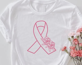 Pink Ribbon T-shirt, Pink Roses Shirt, Breast Cancer Awareness Shirt, Cancer Support Team Shirt,Breast Cancer Warrior Shirt,Pink October Tee