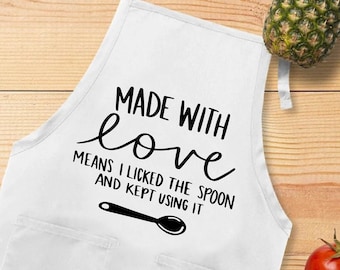 Made With Love Apron, Sarcastic Kitchen Apron, Funny Kitchen Sayings Apron, Apron Gift For Cooking Lover, Baking Apron, Kitchen Quote Apron