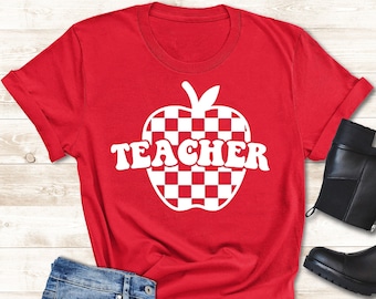 Retro Teacher Shirt,Apple Teacher Shirt,Checkered Apple Shirt,Gift For Teacher, Cute Teacher Tee,Teacher Appreciation Tee,Funny Teacher Gift