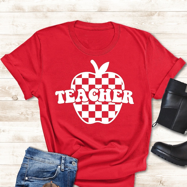Retro Teacher Shirt,Apple Teacher Shirt,Checkered Apple Shirt,Gift For Teacher, Cute Teacher Tee,Teacher Appreciation Tee,Funny Teacher Gift