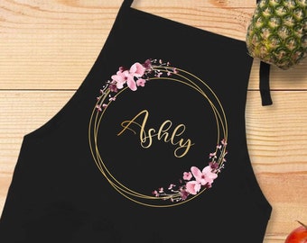 Customized Floral Apron,Personalized Apron,Cooking Birthday Gift,Custom Name Apron,Custom Flower Apron,Kitchen Accessories,Apron With Pocket