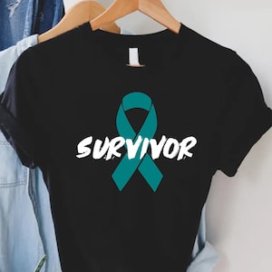 Ovarian Cancer Survivor T-shirt, Ovarian Cancer Survivor Gift, Teal Ribbon Shirt, Cancer Survivor Shirt, Ovarian Cancer Family Support Shirt